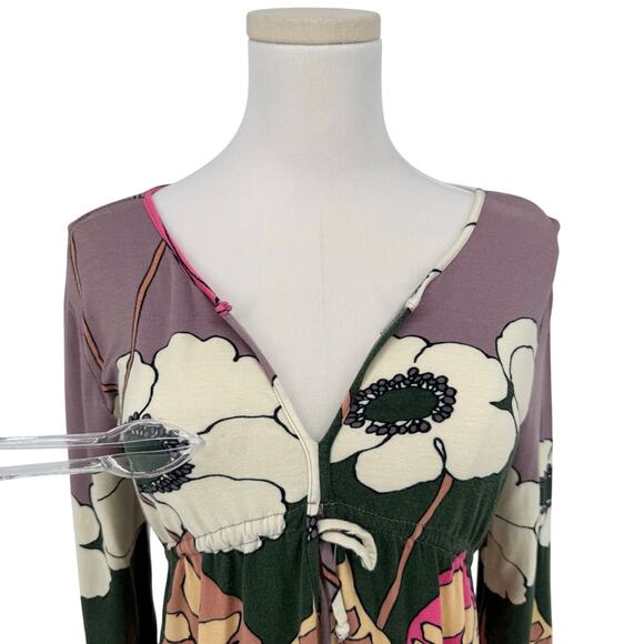 Vintage Y2K does 70s Groovy Printed Jersey Tunic Shirt Going Out Top Women's L - Picture 2 of 5